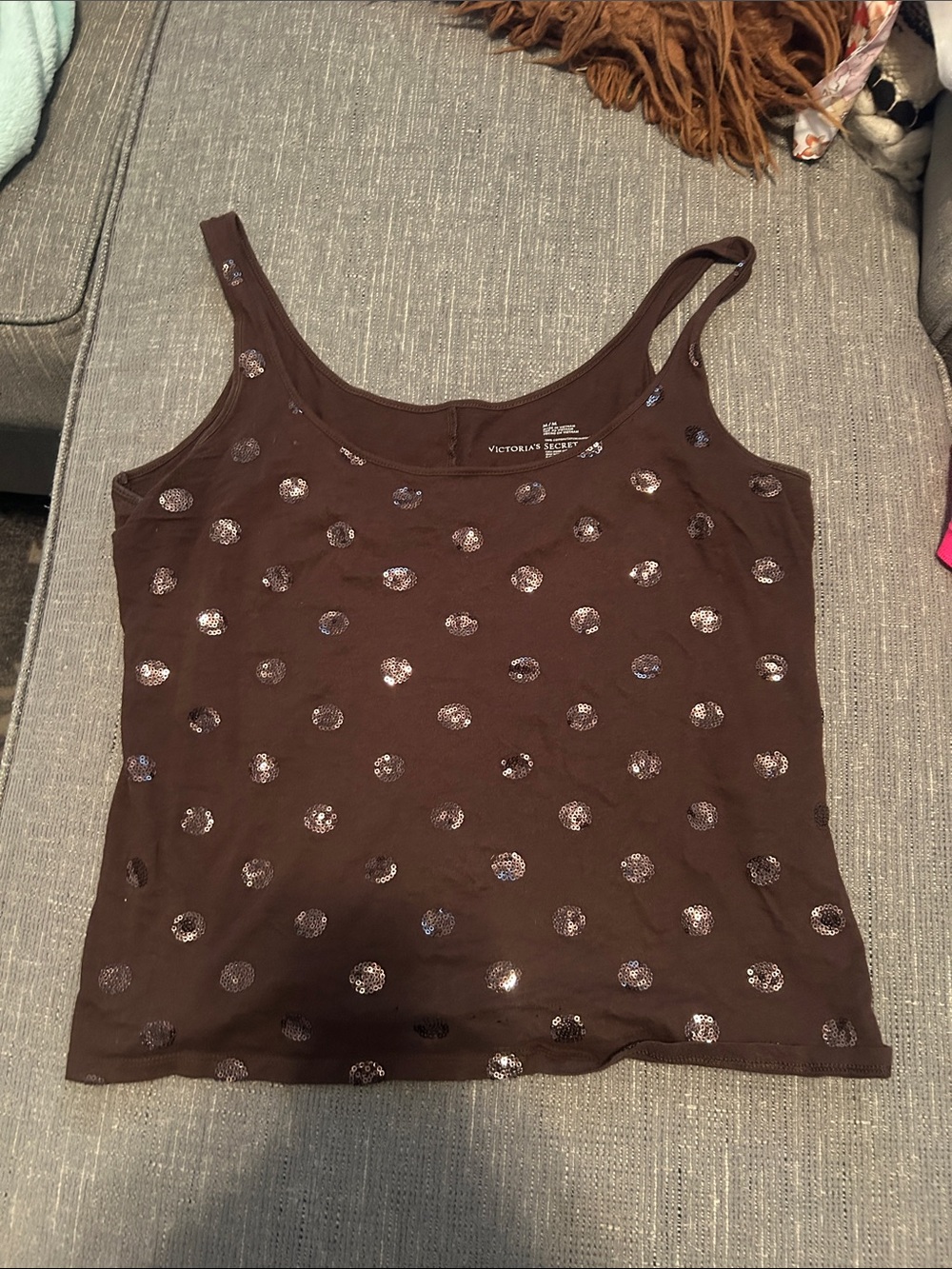Victoria's Secret Brown Tank with Shimmer Polka Dots